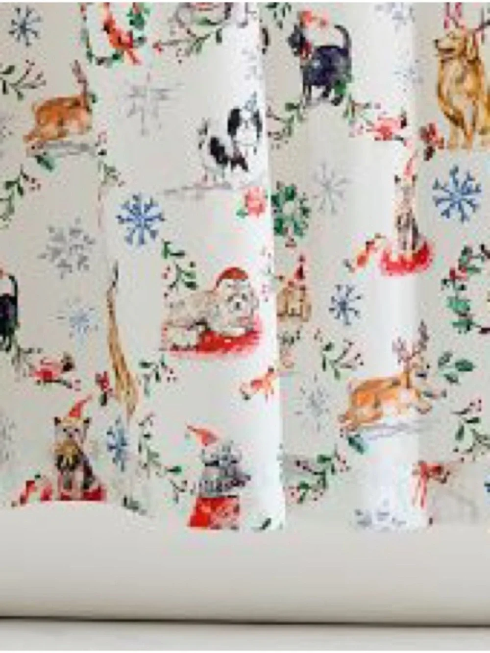 Pottery Barn Christmas Dogs Shower Curtain - White with Multicolor Dog Print BN
